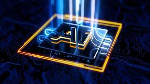 AI Chip on circuit board processing technology abstract background Illustrazione stock
