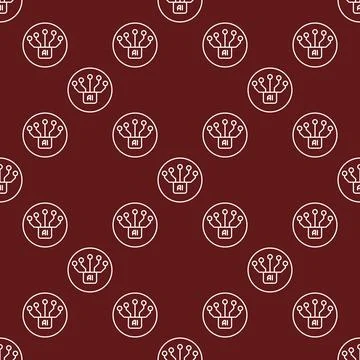 AI Chip Circuit Board vector Artificial Intelligence round seamless pattern.. 스톡 일러스트