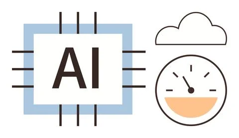 AI Chip with Cloud Integration and Speedometer Indicating Performance Metrics Stock Illustration