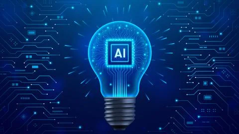 AI chip concept inside glowing light bulb Stock Illustration