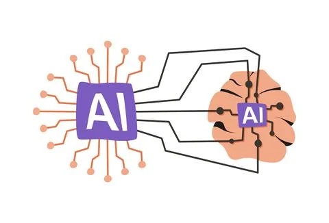 AI Chip Connected to Human Brain Digital Flat Icon Stock Illustration