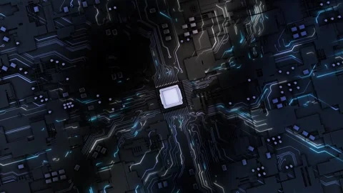 AI chip CPU circuit board technology cyber. Motherboard CPU GPU Circuit Board Ba Video stock 341901398