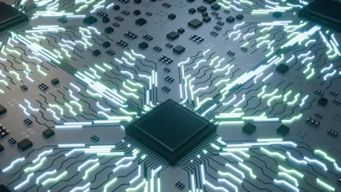 AI chip CPU GPU LLM model computer training processors bg able to loop endless Stock Footage 347787169