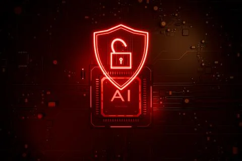 AI chip data breach cyber security concept. 3d render 库存插图