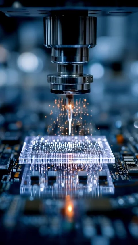 AI Chip Emerging from a 3D Printer in a Futuristic Lab Stock Footage 312782698