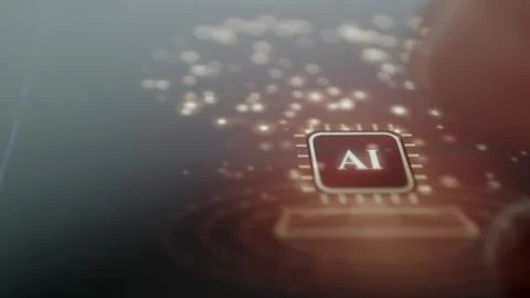 AI Chip Emerging from Digital Network Platform 库存照片
