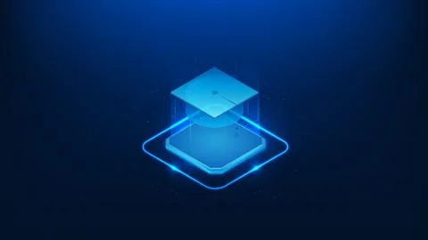 AI chip with a graduation cap on top, representing artificial intelligence .. Stock Illustration