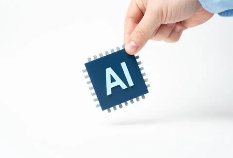 AI chip in hand. Computer Microchip with Artificial Intelligence. Advanced .. Stock-Fotos
