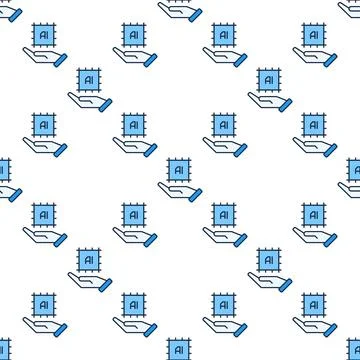 AI Chip on Hand vector Artificial Intelligence colored seamless pattern Stock Illustration
