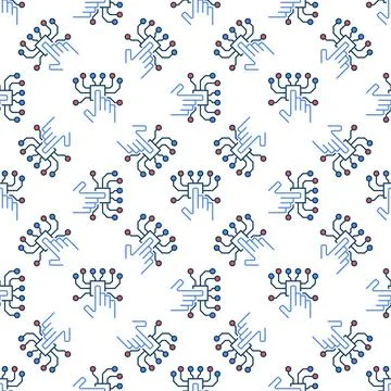 AI Chip with Human Hand vector colored seamless pattern Illustrazione stock