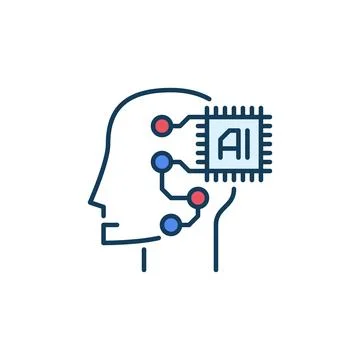 AI Chip in Human Head vector Artificial Intelligence concept colored icon Stock Illustration