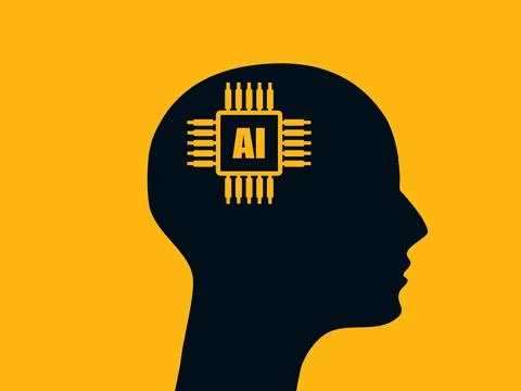 AI Chip Icon Artificial Intelligence in Human Head. Creative Digital Skills.. Stockillustratie