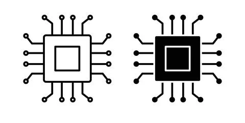 AI chip icon collection in black, Line icons, flat symbols Stock Illustration
