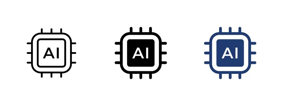 AI chip icon. Microchip with neural network and digital circuits. Symbol of.. Stock Illustration