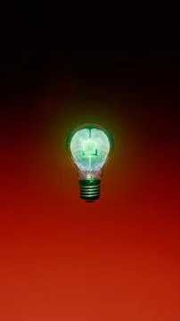 AI chip inside white brain in glass light bulb on black to red gradient bac.. Foto stock