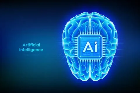 AI chip integrated into the brain. Artificial intelligence in the human bra.. Stock Illustration