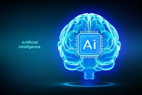 AI chip integrated into the brain. Artificial intelligence in the human brain Stock Illustration