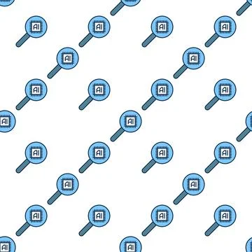 AI Chip in Magnifier vector AI Technology colored seamless pattern Illustrazione stock