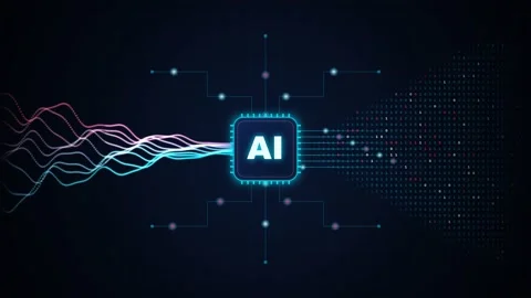 Ai chip processing data streams into binary code. 4K 库存影片 348234608