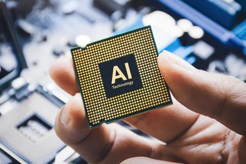AI chip processor prototype artificial intelligence processing, machine learning Stock Photos