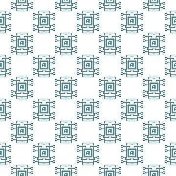 AI Chip in Smartphone vector New Mobile Technology outline seamless pattern Stock Illustration