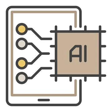 AI Chip in Tablet vector Artificial Intelligence colored icon or sign Stock Illustration