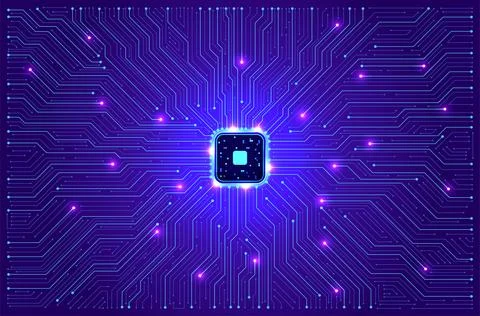 AI chip. Tech background with semiconductor. CPU processor microchip. Elect.. Stock Illustration