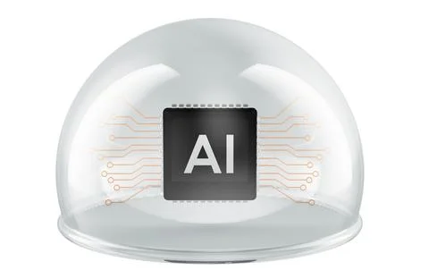 AI chip under protective dome. AI governance and controlled technology limi.. Stock Illustration