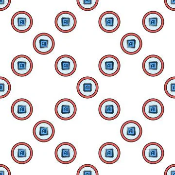 AI Chip vector Artificial Intelligence Computer CPU colored round seamless .. Stock Illustration