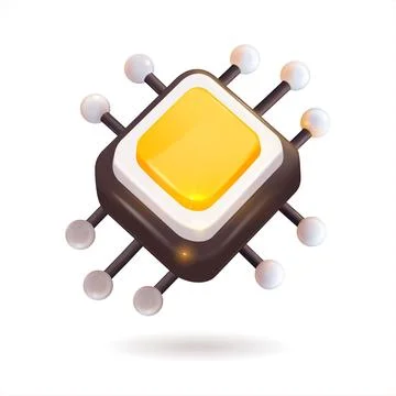 AI chip with yellow light inside, made in a 3D realistic style, cartoon desig Stock Illustration