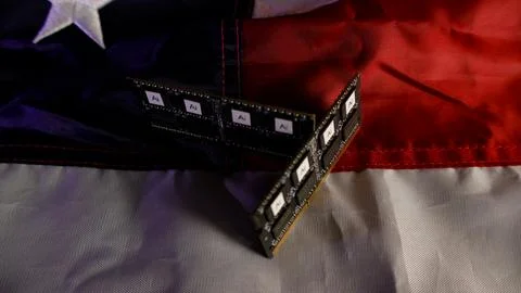 AI chips on American flag representing US technology and innovation Stock Photos