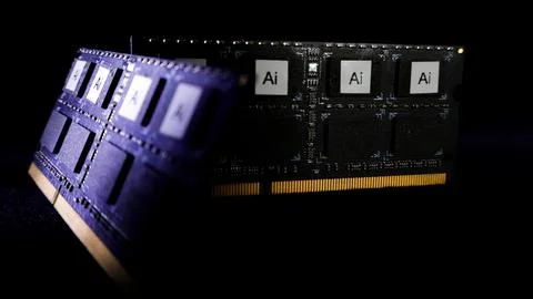 Ai chips on circuit board symbolizing artificial intelligence computing Stock Photos