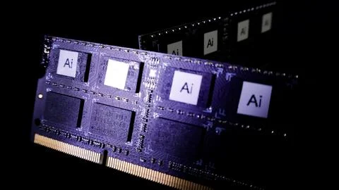 Ai chips on circuit boards creating technology pattern Stockfoto's