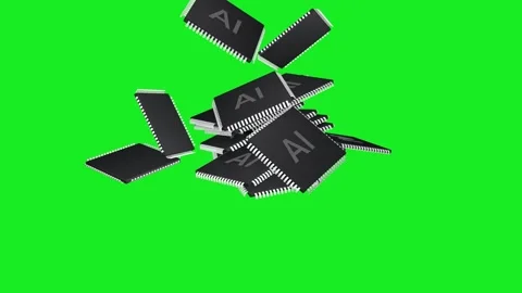 AI chips labeled “AI” fall down and pile up on a chroma key background Stock Footage 327922274