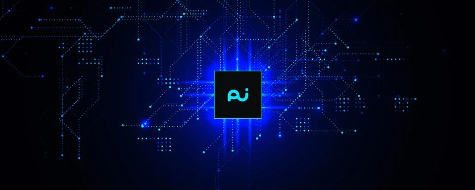 AI Chipset Artificial Intelligence Logo Background. Glow CPU Microchip Dark Tech Stock-Illustration