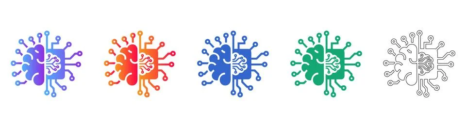 AI Chipset Brain Technology Icons Stock Illustration