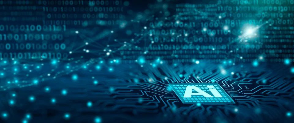 Ai chipset on computer circuit board. Ai CPU concept. 3D Rendering. イラスト素材