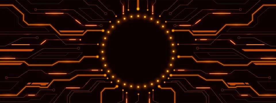 AI circuit board pattern with glowing golden lines Illustrazione stock