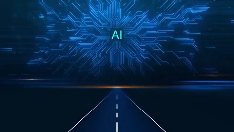 AI circuit highway background glowing pathways, futuristic road perspective, pro Stock Footage 340398981