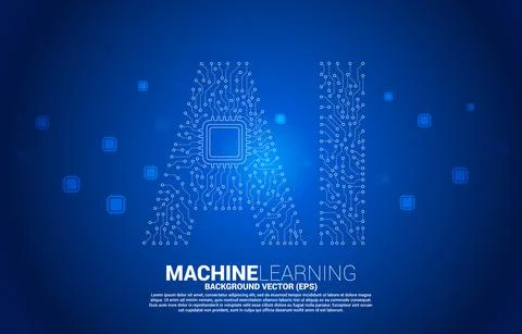 AI from circuit line graphic with CPU. concept of machine learning and Artifi Stock Illustration