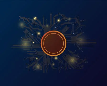 AI circuit orange round shape, vector Artificial intelligence chip, central Stock Illustration