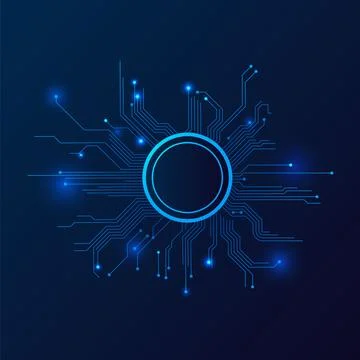 AI circuit round shape, vector Artificial intelligence chip core, central Stock Illustration