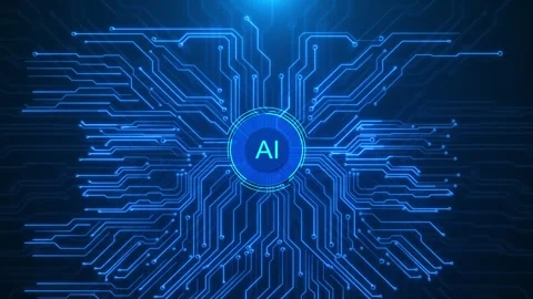 AI circuit technology background glows processor lines, neural energy Stock Footage 333856336