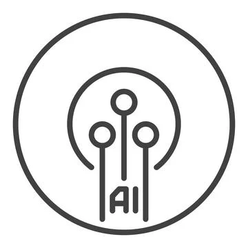 AI Circuit vector Artificial Intelligence round icon or sign in thin line sty Stock Illustration