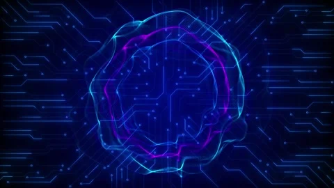 AI circuit wave network background glowing blue mesh form, electronic lines, fut Stock Footage 340398713