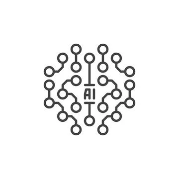 AI Circuits Brain vector Artificial Intelligence concept outline icon or symb Stock Illustration