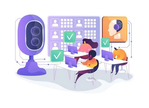 AI Classroom Attendance abstract concept vector illustration. Stockillustratie