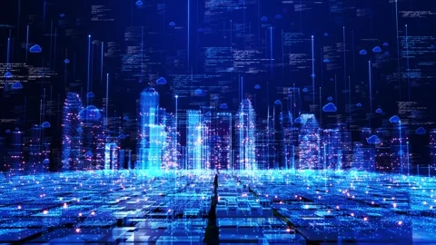 AI Cloud City with Software Code and Connected Digital Infrastructure 스톡 동영상 342612008