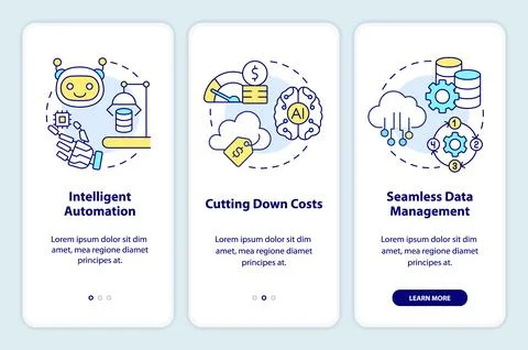 AI in cloud computing benefits onboarding mobile app screen Stock Illustration