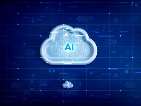 AI cloud computing concept with digital brain circuit inside cloud icon on .. Illustrazione stock